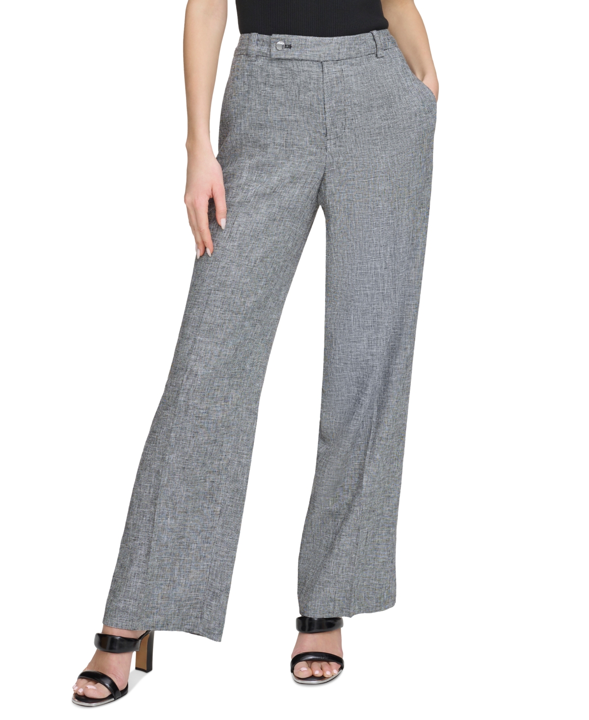 Shop Dkny Women's Mini Windowpane Pants In Black,white