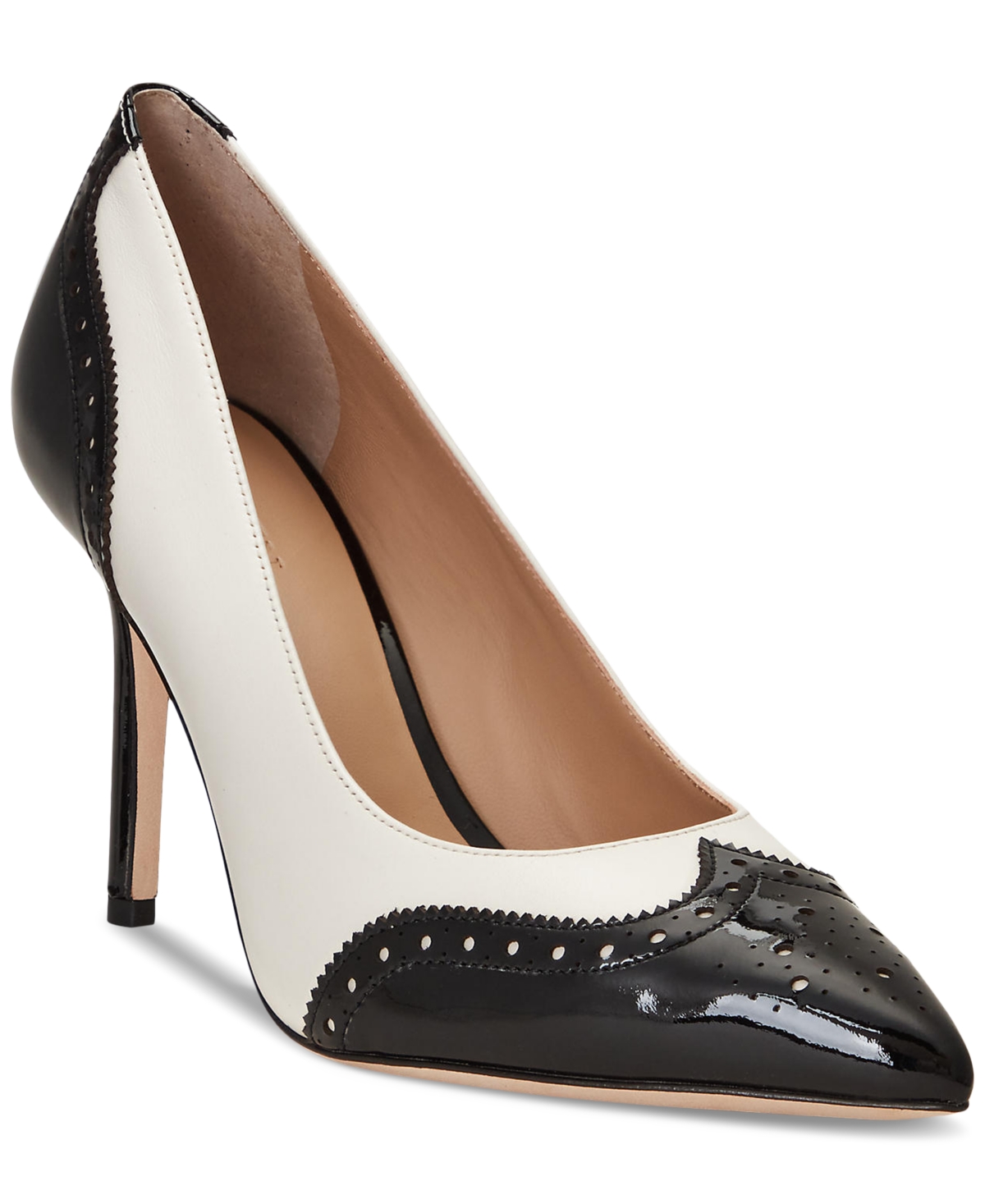 Ralph Lauren Lynden Womens Leather Wingtip Pumps In Soft White,black