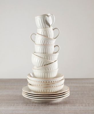 French Perle Groove 12 Pc Dinnerware Set, Service for 4