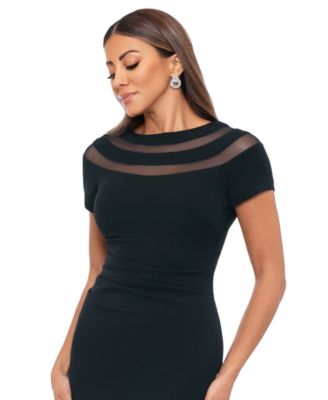 Women's Illusion-Neck Ruched-Back Scuba Crepe Gown 