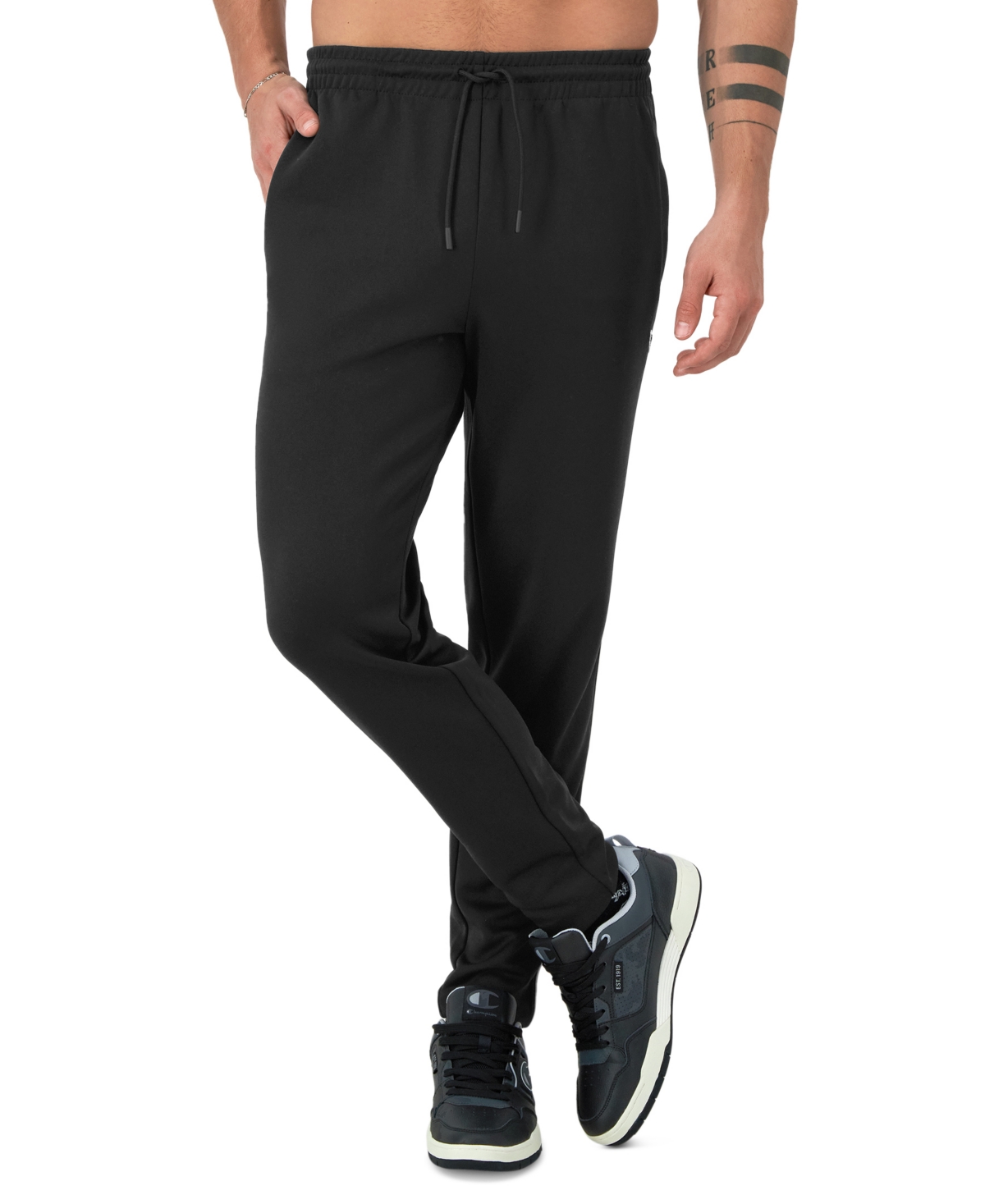Men's Slim-Fit Piped Tricot Track Pants - Black
