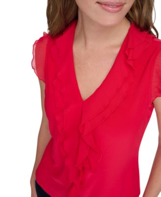 Women's Ruffled Mixed-Media Top