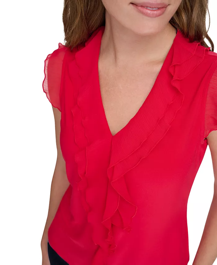 Women's Ruffled Mixed-Media Top - thumbnail 9