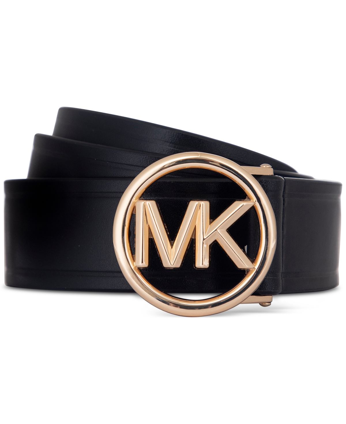 Shop Michael Kors Michael  Women's Logo-buckle Leather Belt In Black,gold