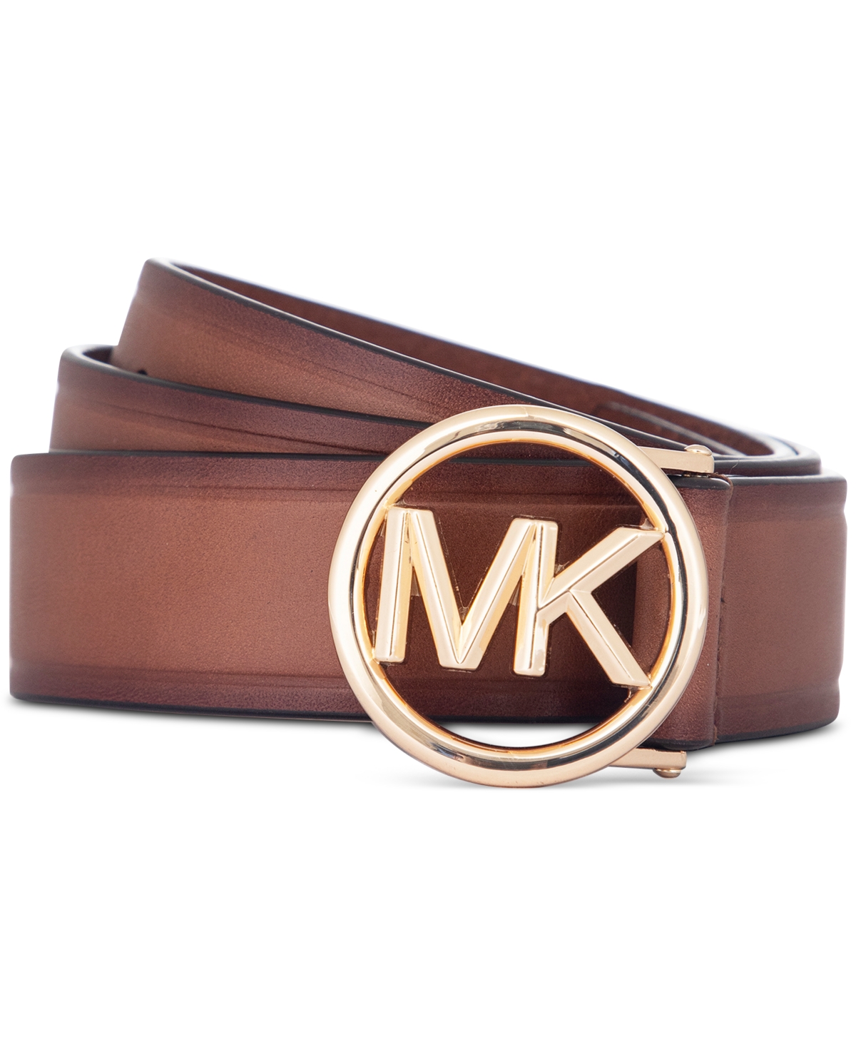Michael Kors Michael  Women's Logo-buckle Leather Belt In Luggage