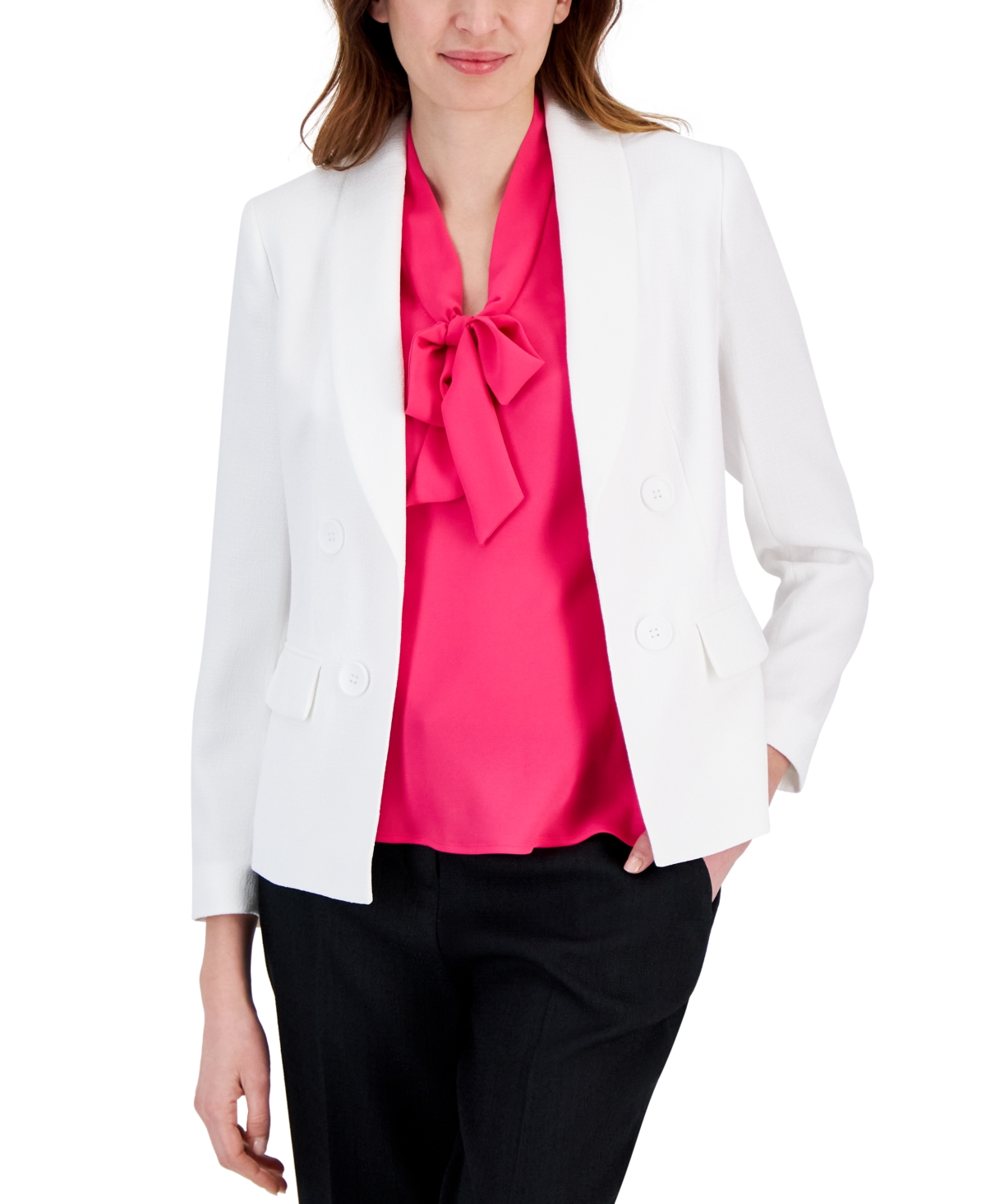 Shop Kasper Women's Tweed Shawl-collar Blazer In Lily White