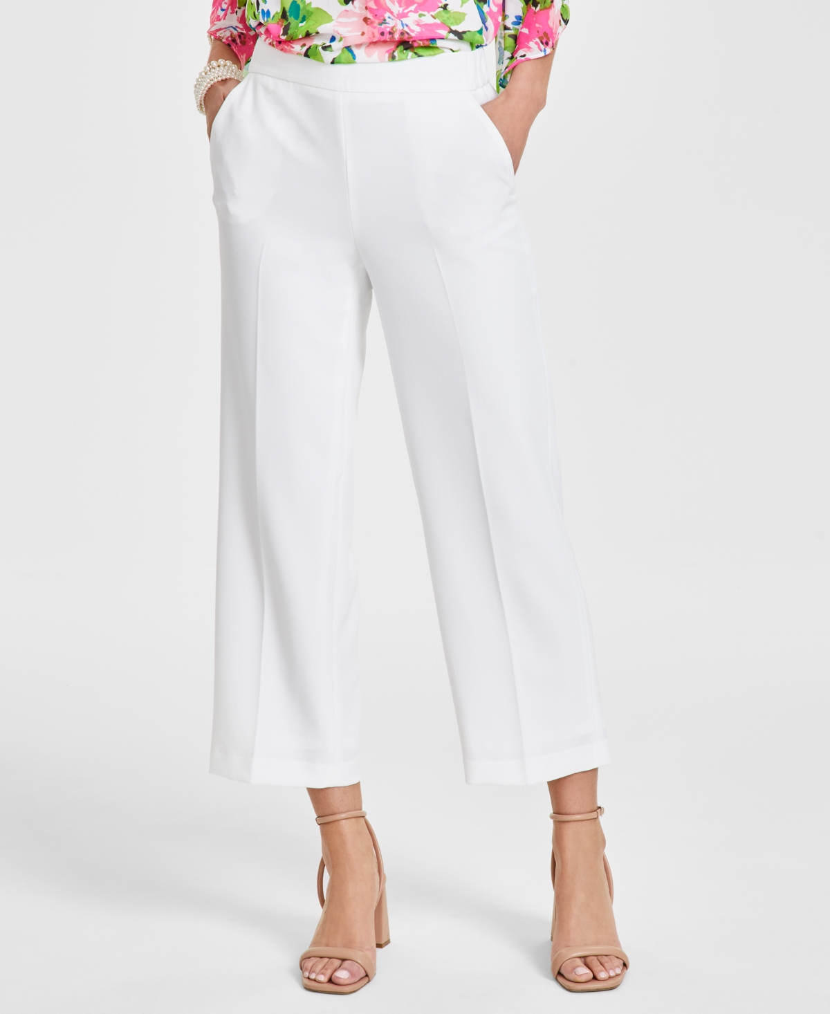 Women's Stretch Crepe High Rise Pull-On Pants - Lily White
