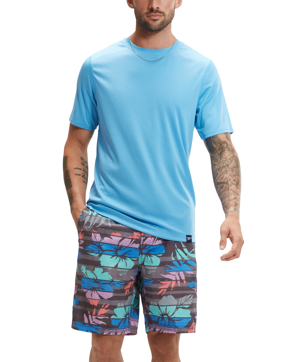 Men's Short Sleeve Crewneck Performance Graphic Swim Shirt - Tranquil Blue
