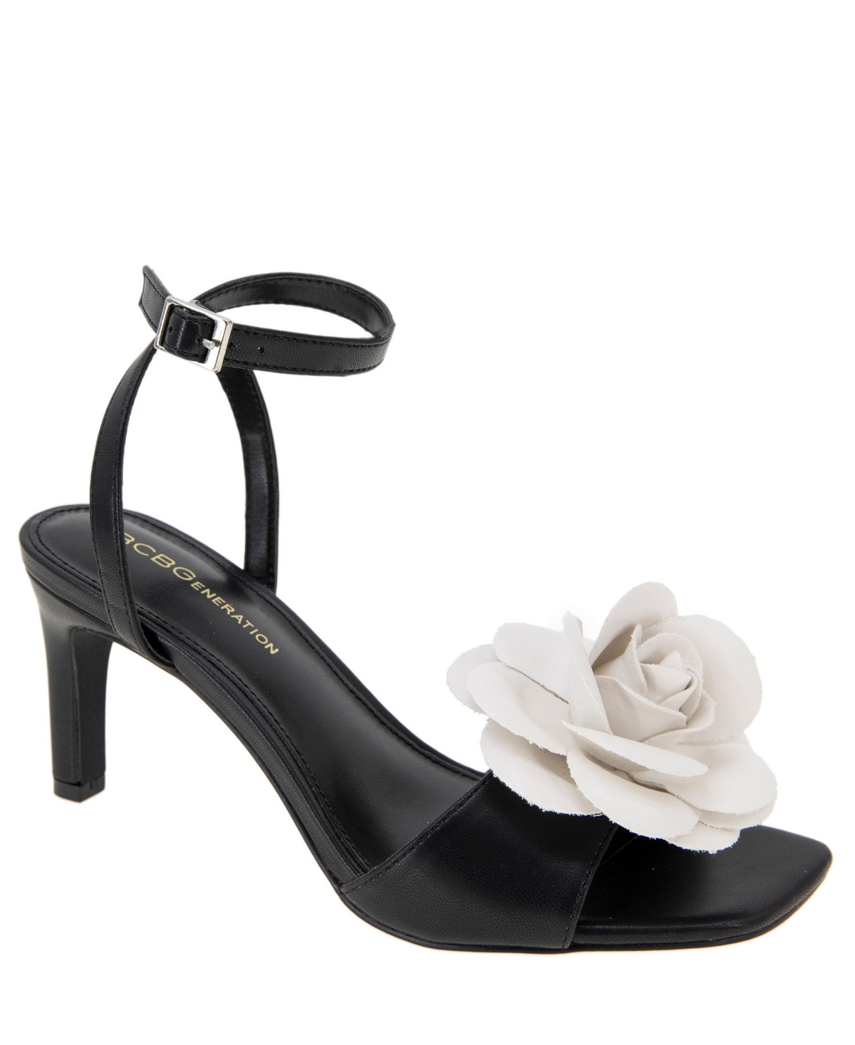 Shop Bcbgeneration Women's Toori Ankle Strap Buckle Floral High Heel Dress Sandals In Black,white