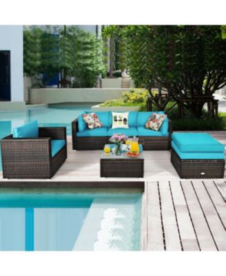 6 Pieces Patio Rattan Furniture Set with Sectional Cushion