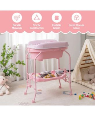 Portable Baby Changing Table with Storage Basket and Shelves