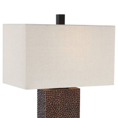 Caldwell Rustic Farmhouse Table Lamps 24.75" High Set of 2 Bronze Hammered Fabric Rectangular Shade for Bedroom Living Room Bedside