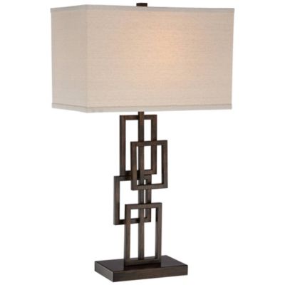 Kory Modern Industrial Table Lamp 26 1/2" High Dark Bronze Metal Sculptural Stacked Geometric Off White Shade Bedroom Living Room
