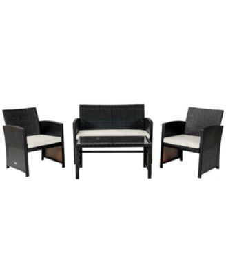 4PCS Patio Rattan Furniture Set with Cushions and Table