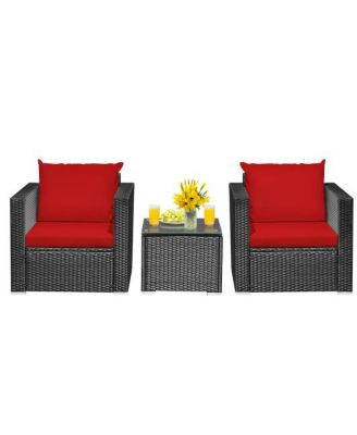 Outdoor 3-Piece Wicker Patio Furniture Set with Soft Cushions