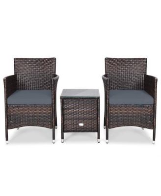 3-Piece Patio Rattan Wicker Conversation Furniture Set