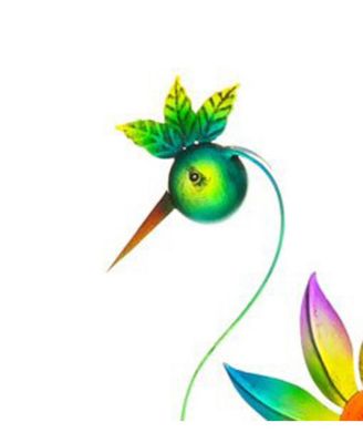 Cheerful Summer Days Wind spinner Garden Stake, Green/yellow/pink Bird, Short