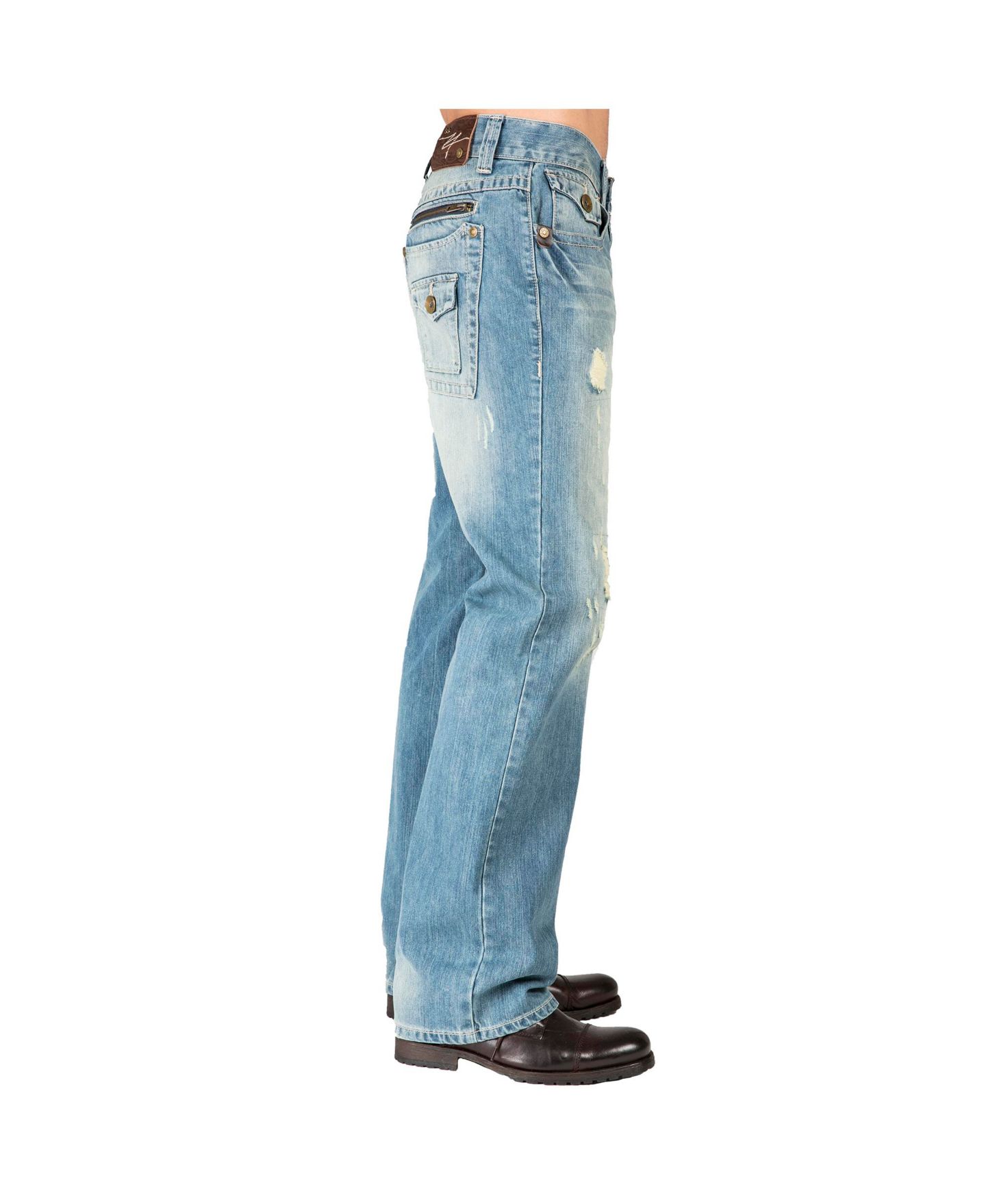 Мужские джинсы Level 7 Relaxed Straight Leg Premium Denim Jeans Zipper Trim Pockets, цвет: Светлый синий — фото 2