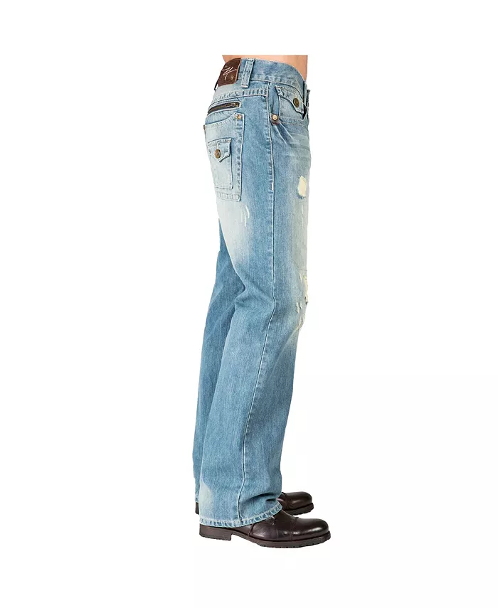 Men's Relaxed Straight Leg Premium Denim Jeans Zipper Trim Pockets - thumbnail 2