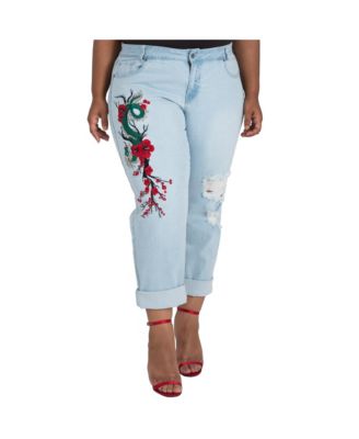 Poetic Justice Women's Plus Size Curvy Fit Light Wash Dragon