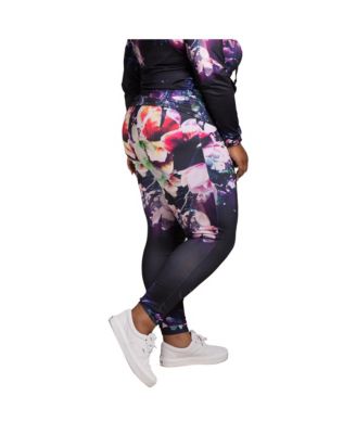 Women's Plus Size Curvy Fit Active Floral Print Poly Tricot Leggings