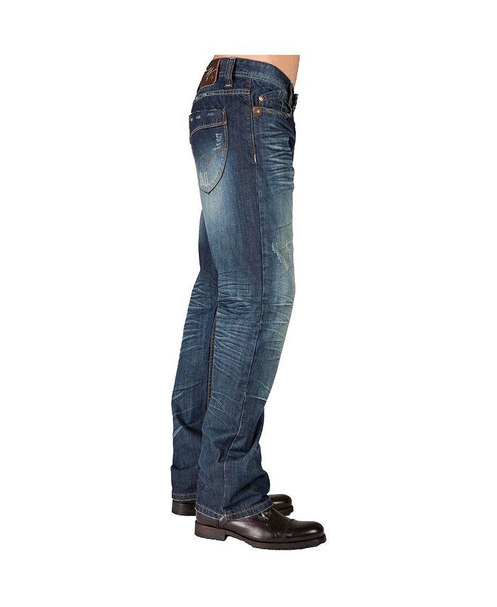 Level 7 Men's Slim Straight Premium Jeans Dark Tinted Blue Hand Rub ...