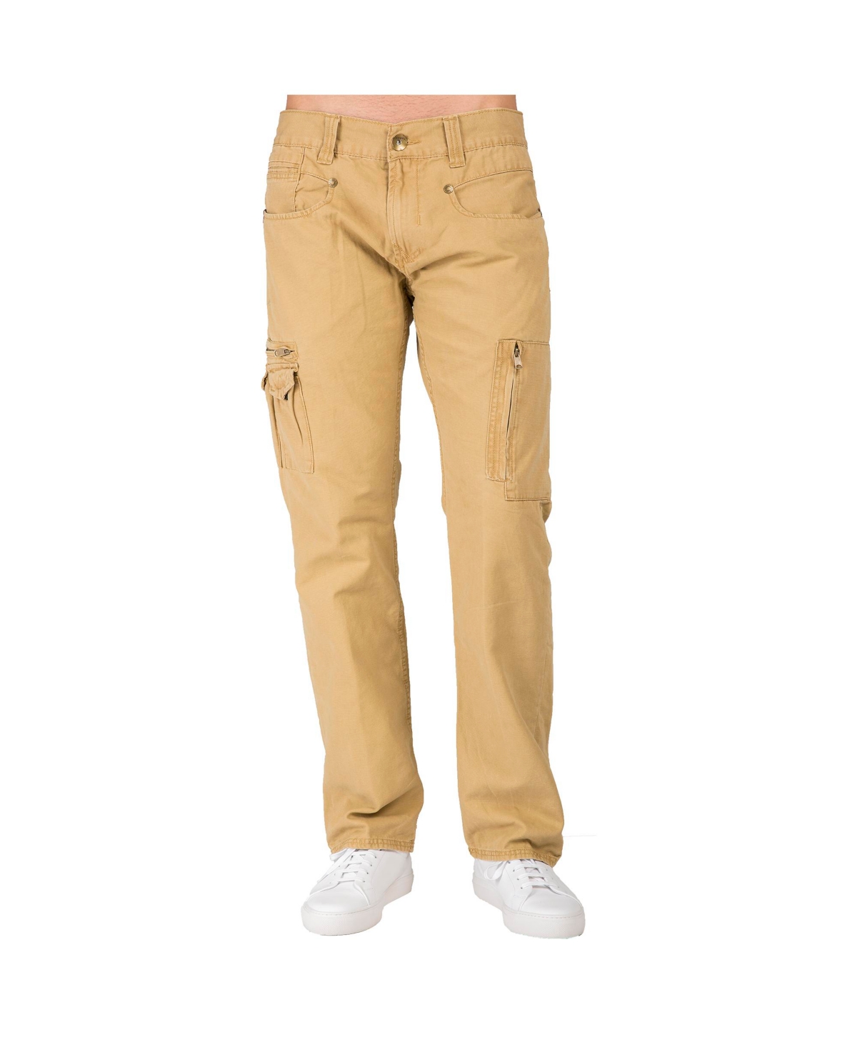 Men's Relaxed Straight Heavy Washed Canvas Premium Jeans Utility Zipper Pocket - Timber