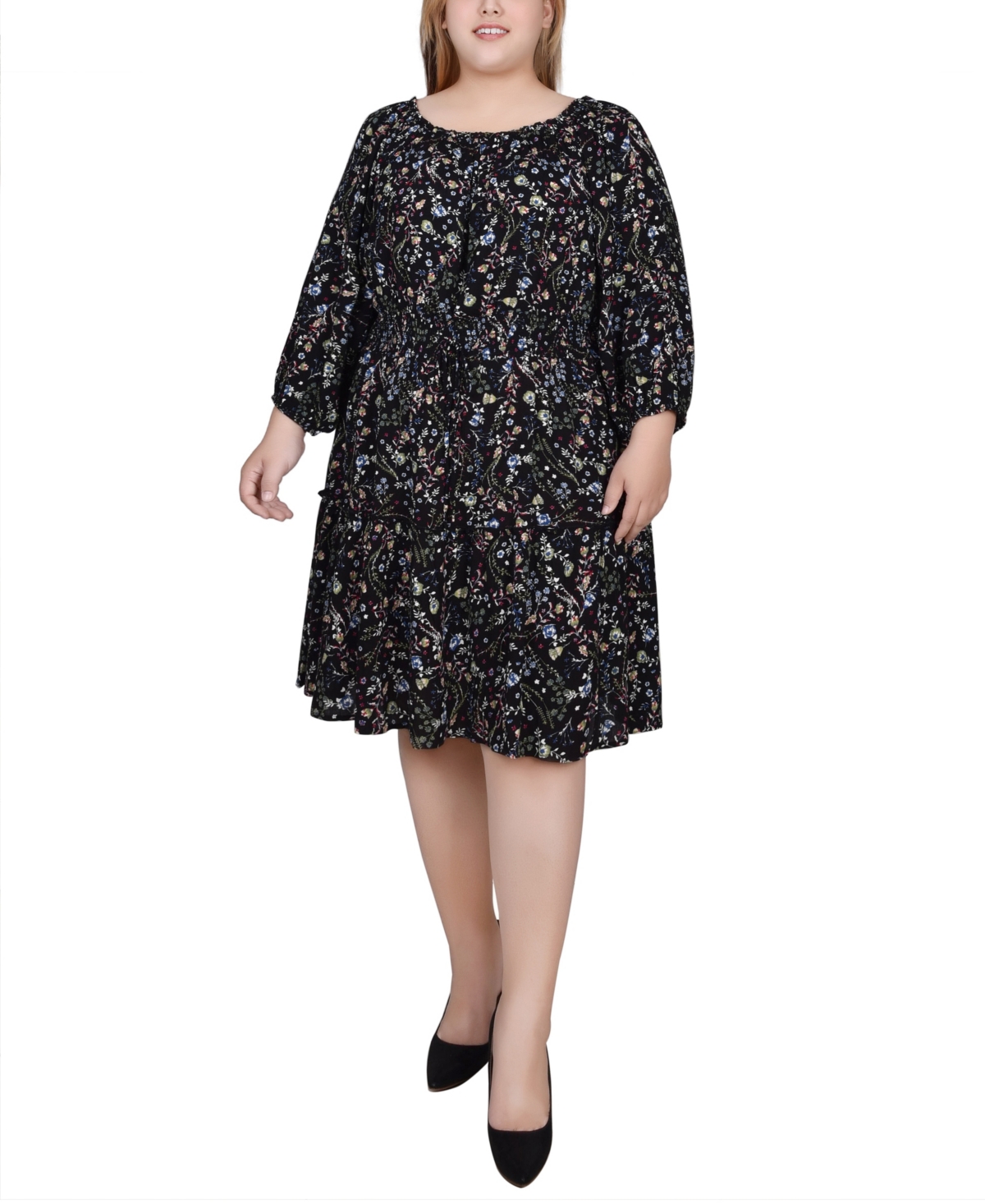 Ny Collection Plus Size Long Sleeve Dress In Wild Flowers