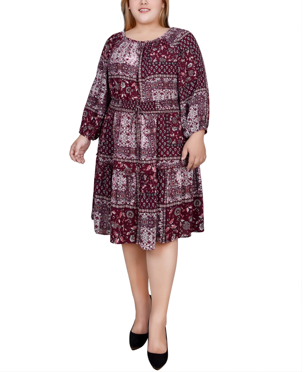 Ny Collection Plus Size Long Sleeve Dress In Moroccan Red