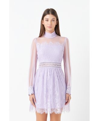 Women's Long Sleeve Lace Mini Dress