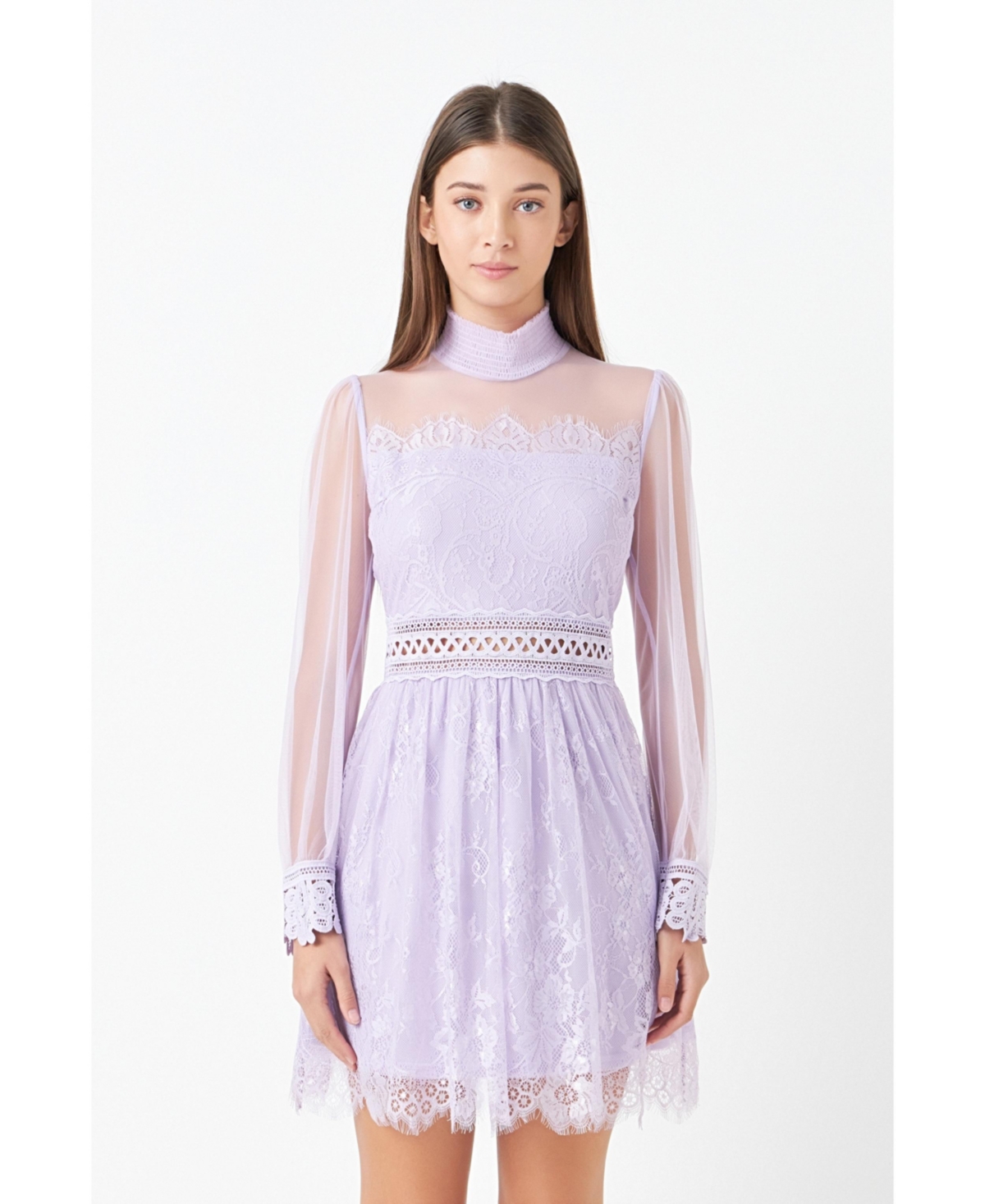 endless rose Women's Long Sleeve Lace Mini Dress