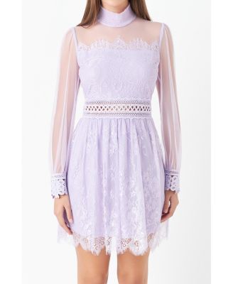 Women's Long Sleeve Lace Mini Dress