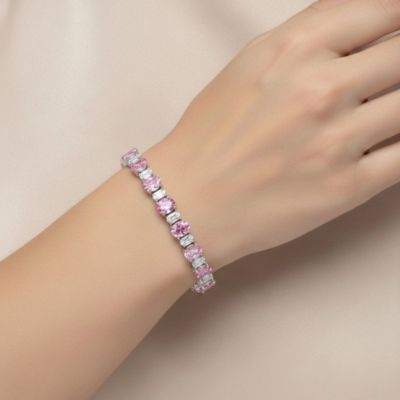 Sterling Silver White Gold Plated with Oval Cubic Zirconia Tennis Bracelet