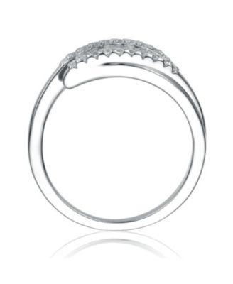 Sterling Silver White Gold Plated with Cubic Zirconia Bypass Ring