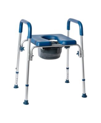 Maury Shower Commode Chair With Safety Rail, Height Adjustable Frame, Padded Seat & Armrests, Removable Pail With Lid, Fits Most Toilets