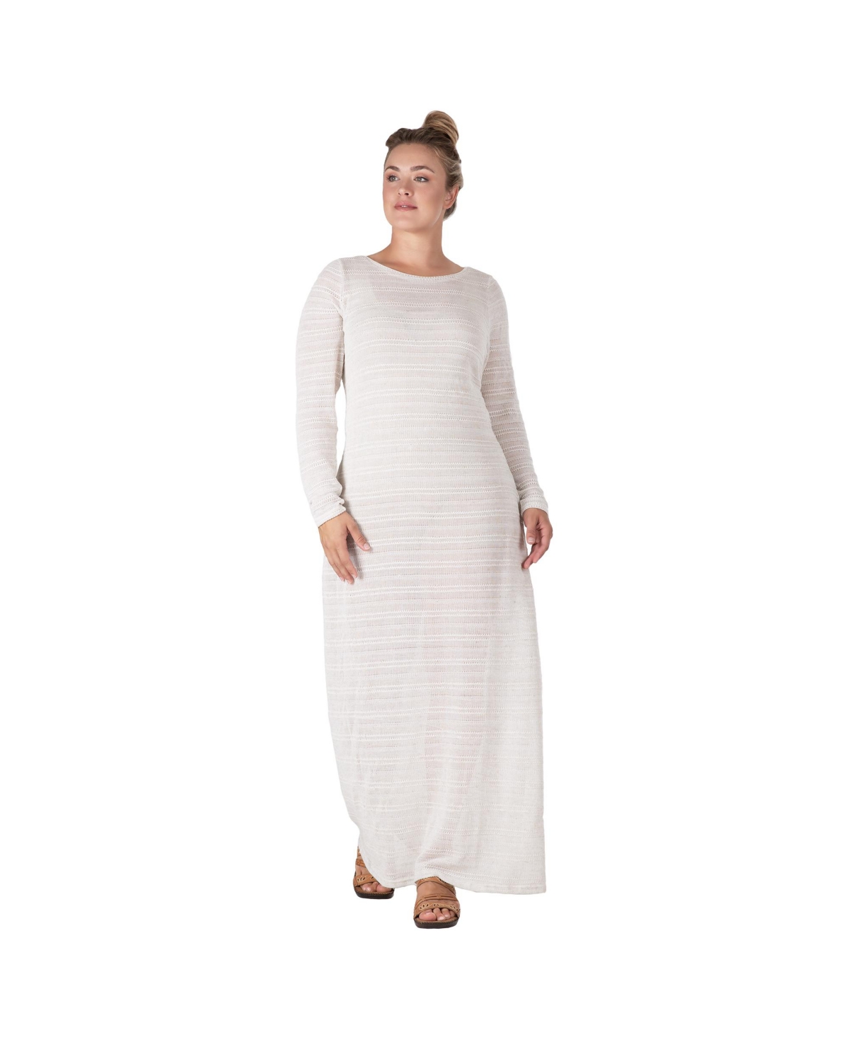 Women's Plus Size Knit Crochet Boat Neck Maxi Dress - Off-white