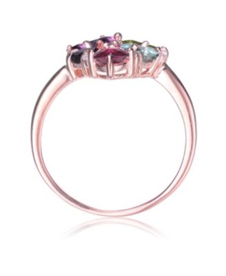 Stylish Sterling Silver 18K Rose Gold Plated with Multi-color Cubic Zirconia Top Ring