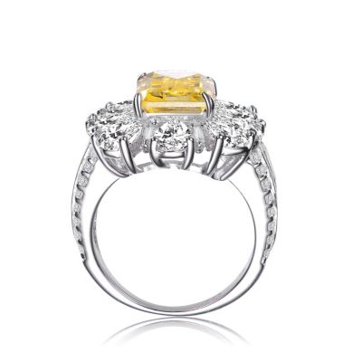 Sterling Silver White Gold Plated Colored Cubic Zirconia Cocktail Ring