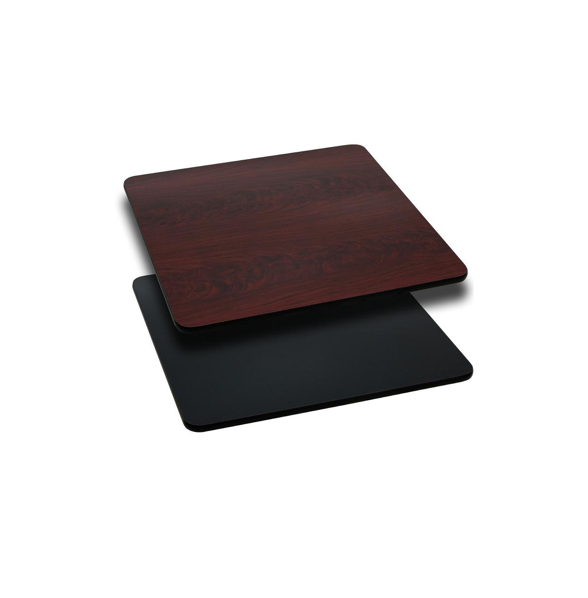 Emma+oliver 24" Square Table Top With Reversible Laminate Top In Black,mahogany