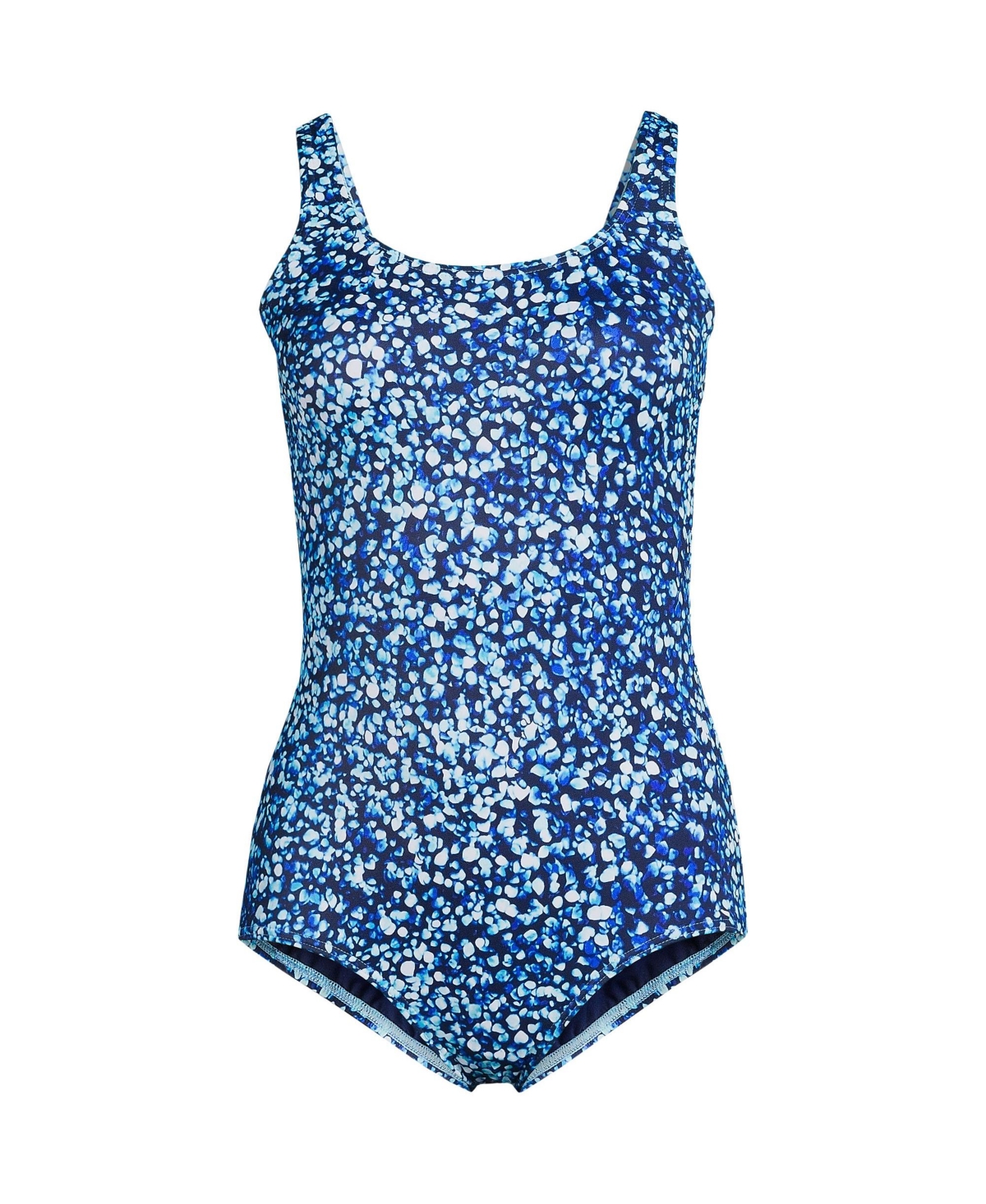 Lands' End Women's Ddd-cup Chlorine Resistant Scoop Neck Soft Cup Tugless  Sporty One Piece Swimsuit Print In Navy,turquoise Mosaic Dot