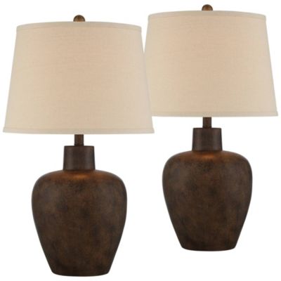 Glenn Rustic Farmhouse Table Lamps 27" Tall Set of 2 Dark Terra Cotta Tapered Fabric Drum for Bedroom Living Room Bedside Nightstand Home