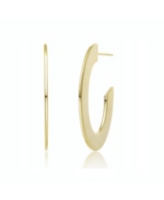 Stylish 14K Gold Plated Ribbed Narrow Open Circle Hoop Earrings - Gold