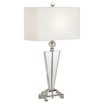 Trophy Traditional Art Deco Table Lamp 30 1/2" Tall Clear Crystal Glass Off White Shade for Bedroom Living Room Bedside Office