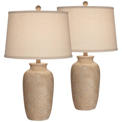 25 1/2" High Farmhouse Rustic Coastal Table Lamps Set of 2 Beige Oatmeal Shade Living Room Bedroom Bedside Nightstand