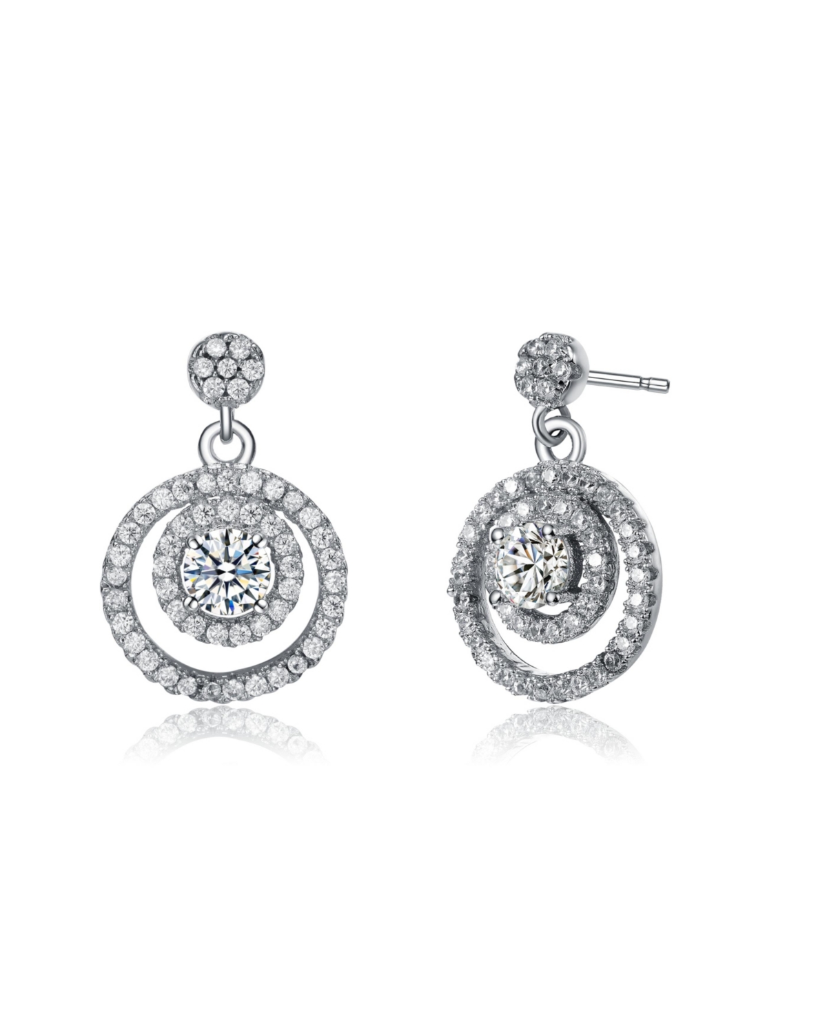 Rachel Glauber White Gold Plated With Double Concentric Eternity Halo Drop Dangle Earrings In Silver