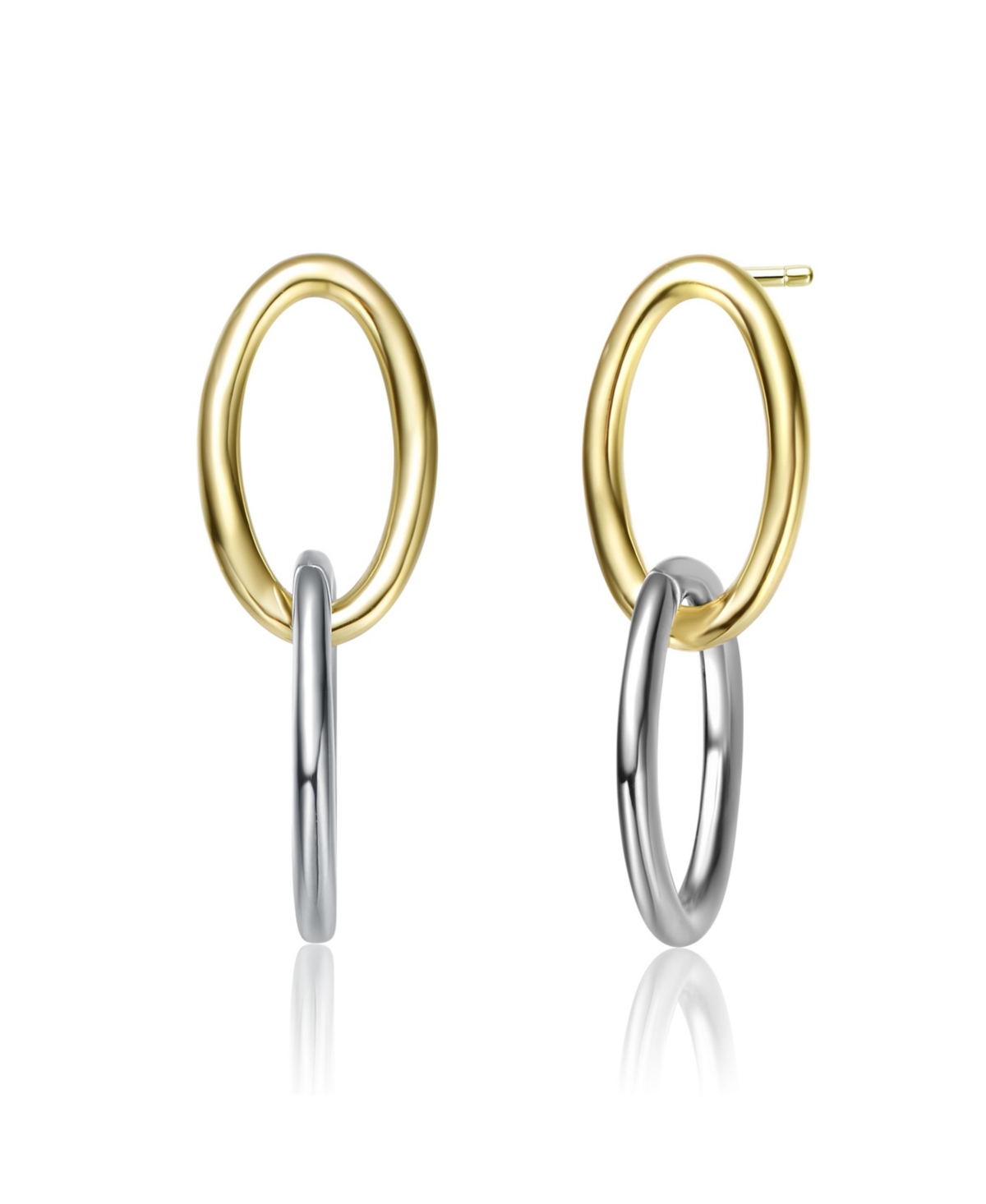RACHEL GLAUBER SOPHISTICATED TWO TONE 14K GOLD PLATED AND WHITE GOLD PLATED OVAL DROP EARRINGS