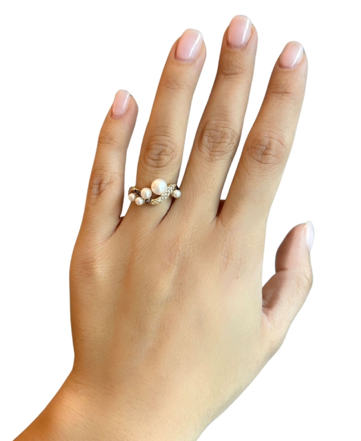 Le Vian Vanilla Pearls (3-7mm) & Diamond (1/3 ct. t.w.) Swoop Ring in 14k Gold - 14K Honey Gold Ring