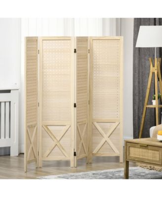 4.7' 4 Panel Room Divider with Pegboard Display for Indoor, Natural