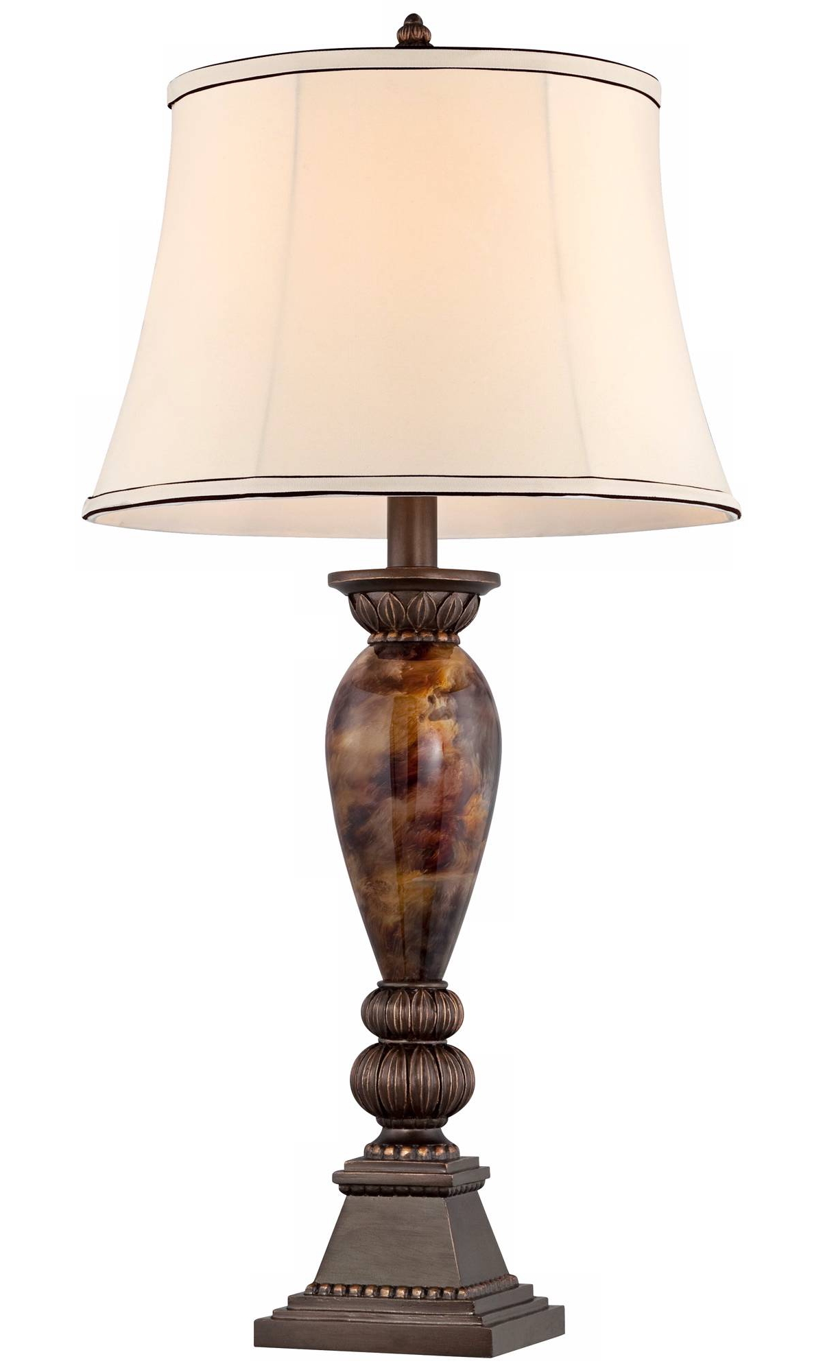 Mulholland Traditional Vintage like Table Lamp Tall Aged Bronze Golden Faux Marble Off White Bell Shade for Living Room Bedroom House Bedside Nigh
