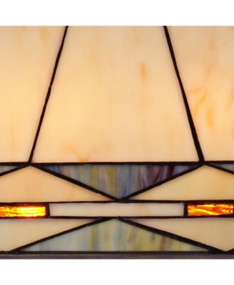 Art Deco Accent Table Lamp 21.5" High Mission Bronze Stained Glass Shade for Living Room Family Bedroom Bedside Office